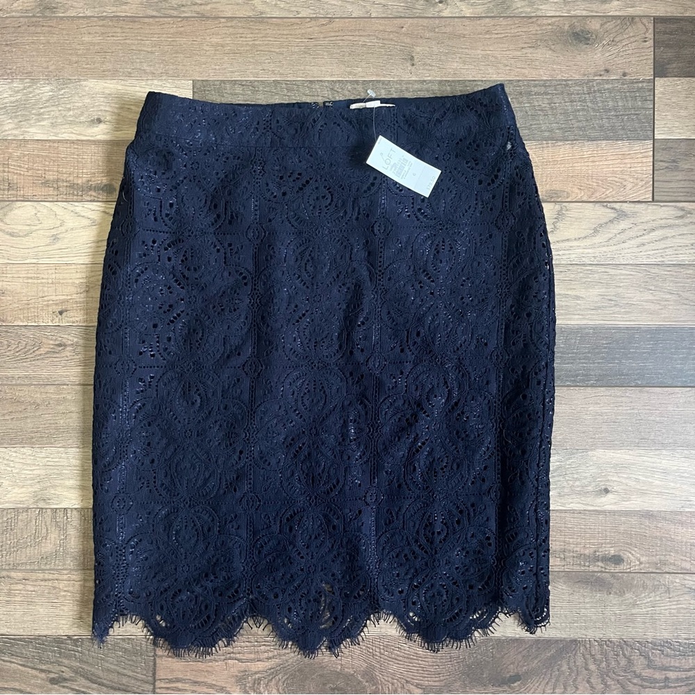 NWOT Loft Navy Blue Lace Skirt 6